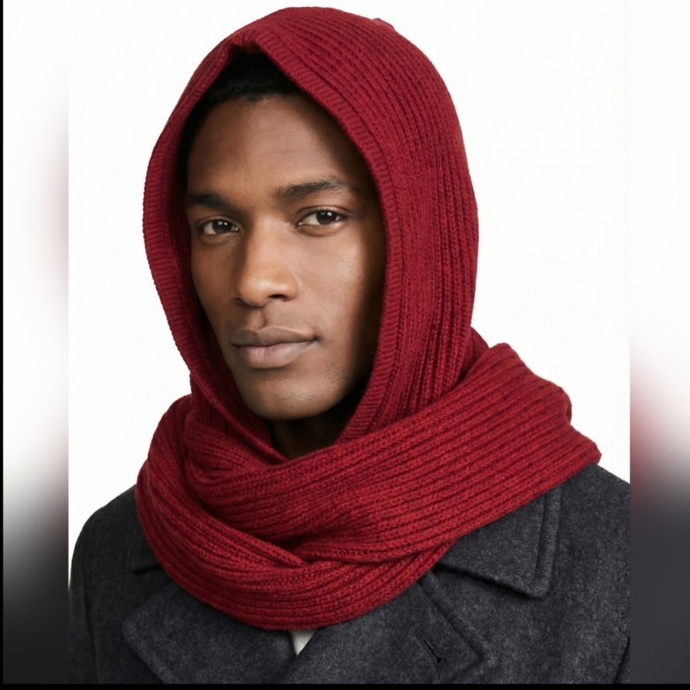 Hooded Scarf in Burgundy - Picture 4 of 10